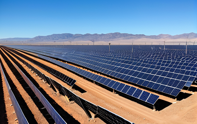 **Image Prompt:** A vibrant solar farm in Nevada under a clear blue sky, with rows of gleaming solar panels stretching to the horizon. In the distance, a modern city skyline is faintly visible, powered by the clean energy generated by the farm. Focus on the scale and potential of solar energy to power urban centers.