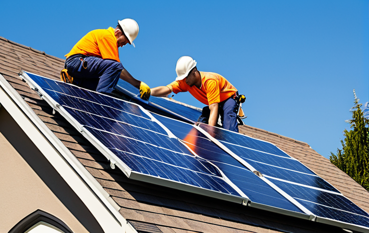 재생 가능 에너지 정책 - Solar Panel Installation**

"A crew of professional solar panel installers working on the roof of a ...