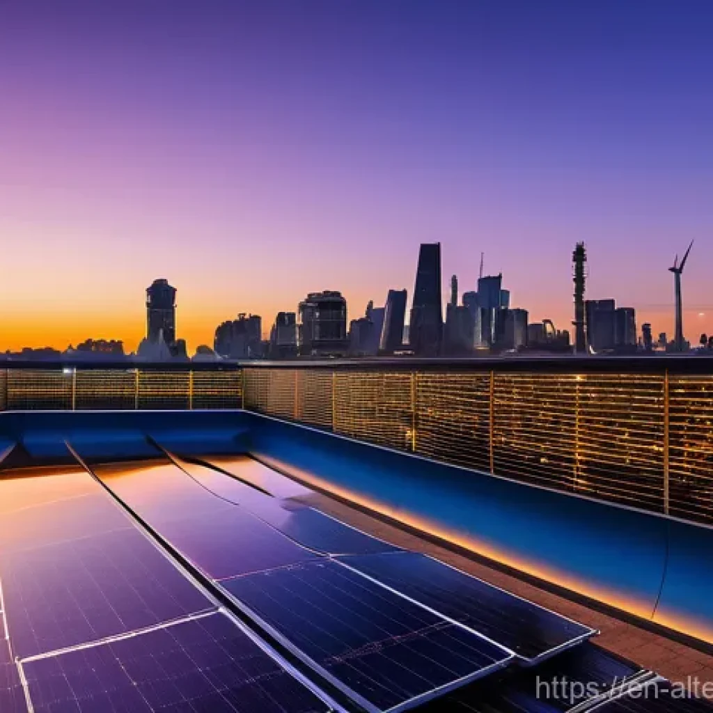 대체에너지 기술의 한계 - **Urban Dusk and the Duck Curve:**
    A dramatic, realistic photograph of an urban skyline at dusk....