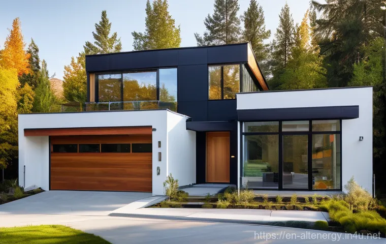 제로 에너지 건축 - **Prompt 1: Modern Net-Zero Family Home with Integrated Solar**
    "A stunning, architecturally mod...