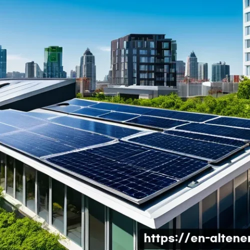 대체에너지 관련 상장 기업 - A futuristic rooftop solar installation featuring sleek, high-efficiency perovskite tandem solar pan...